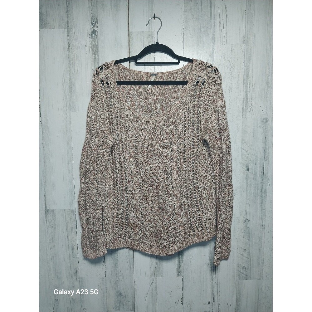 Free People Sweater Small Pegasus Tan Yarn West End Strawberry Combo Cable Knit